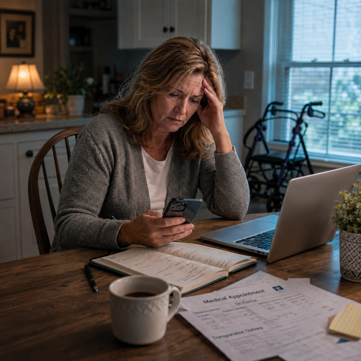 A caregiver arranging dependable transportation with EverRise Care Solutions