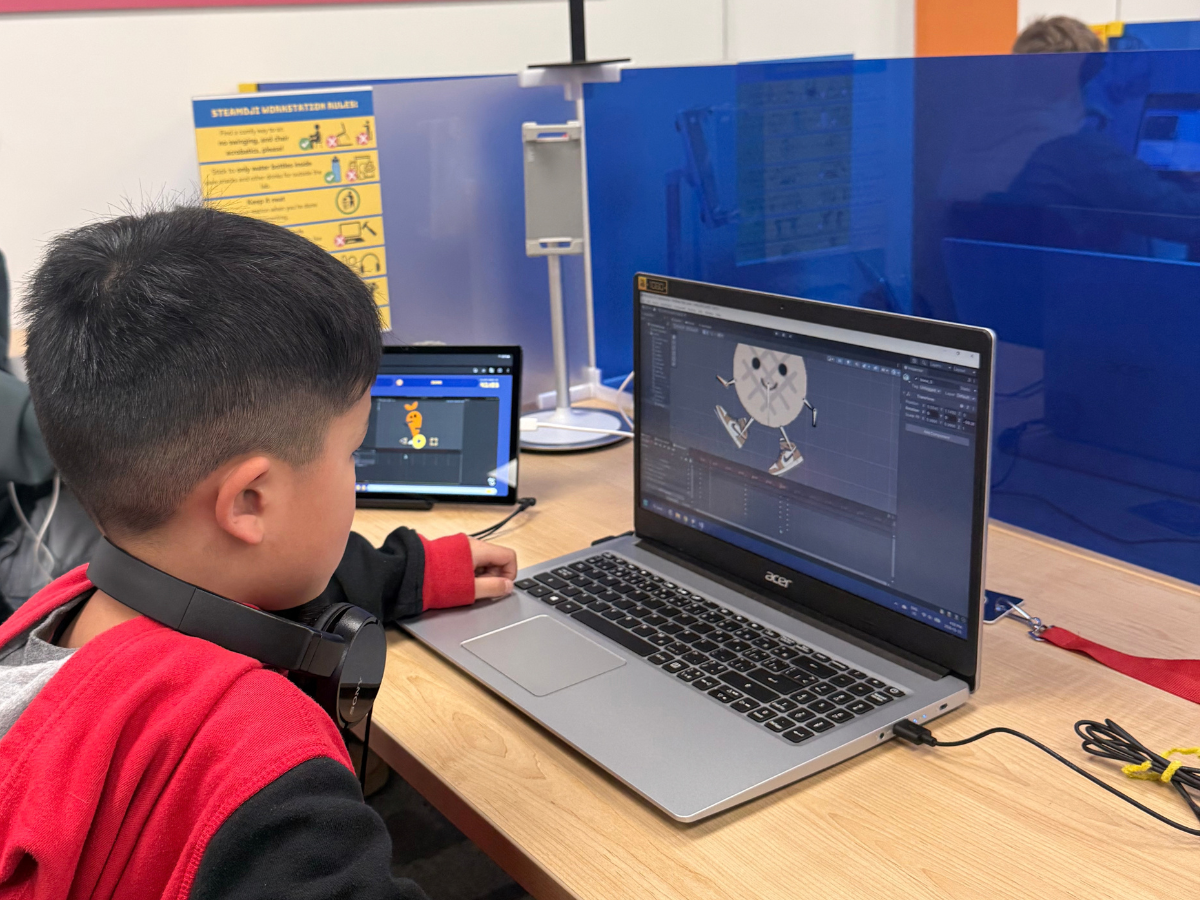 Steamoji Kelowna students designing a game