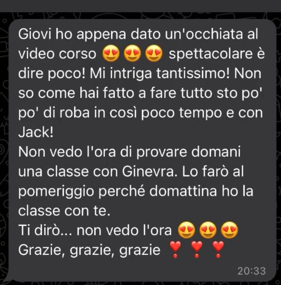 Recensione WhatsApp di una mamma del corso