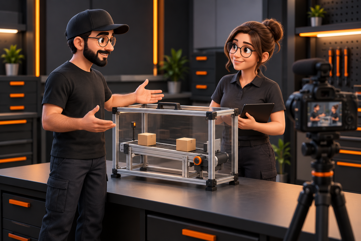Illustrazione di MR Automation durante una dimostrazione tecnica ripresa in video