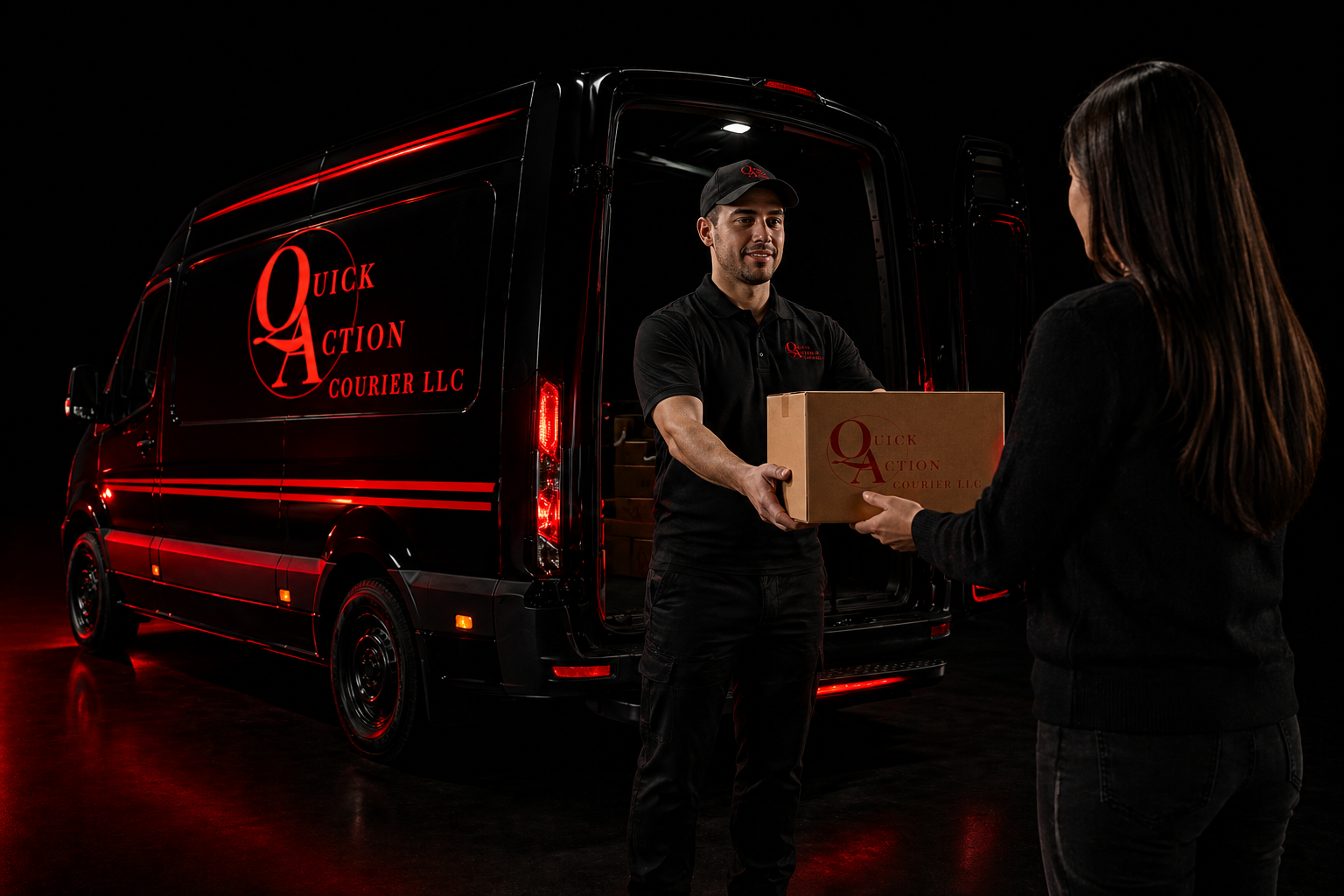 Courier handing a package to a recipient