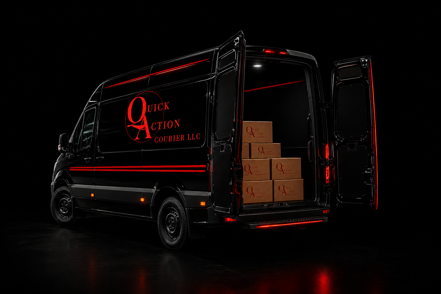 Delivery van in motion on city street