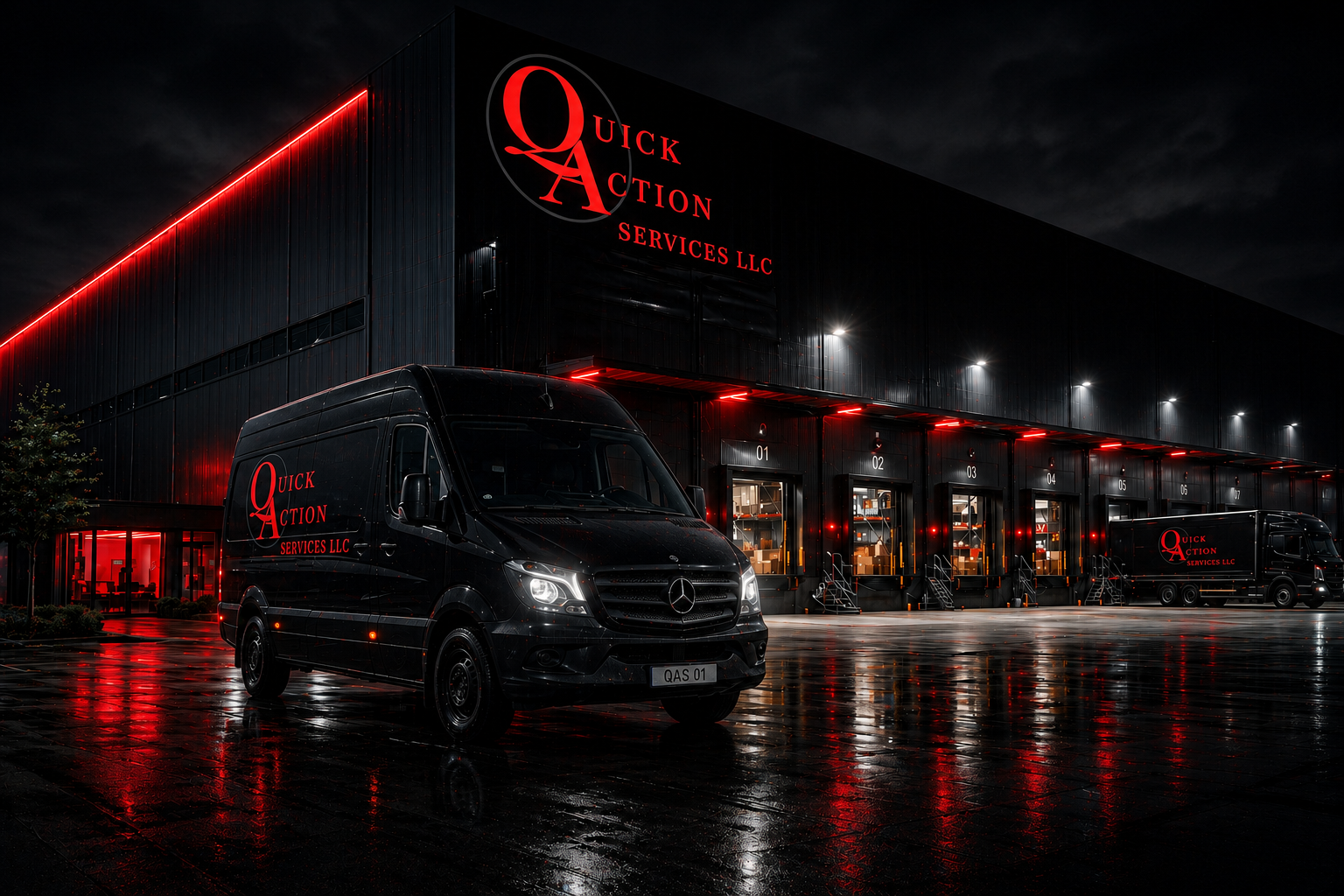 Delivery van in motion on city street