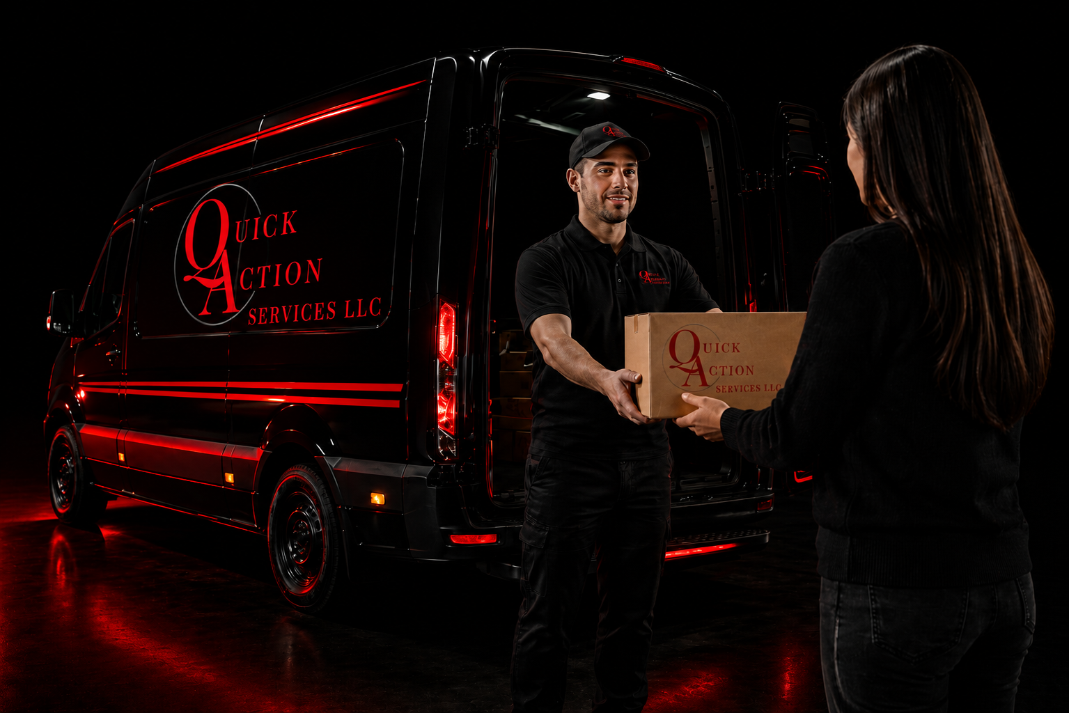 Courier handing a package to a recipient