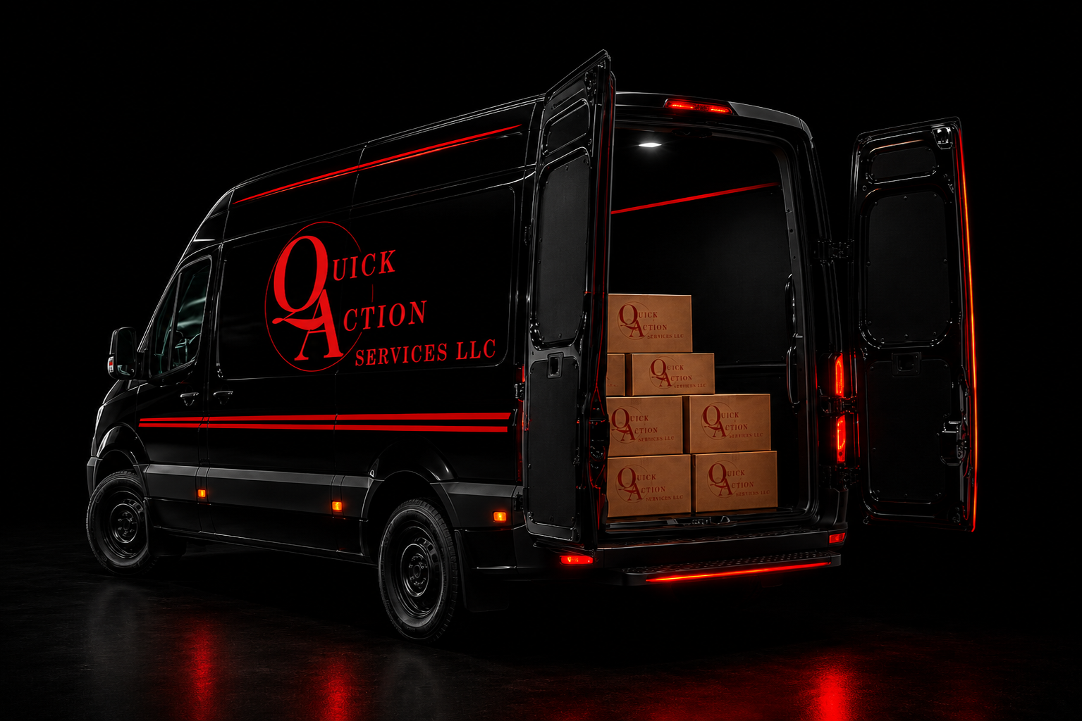 Delivery van in motion on city street