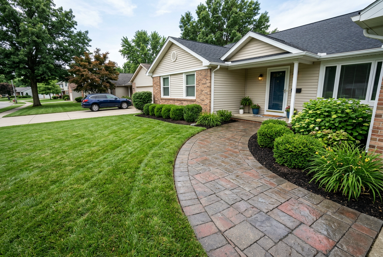 Cleaned paver walkway with tidy joints