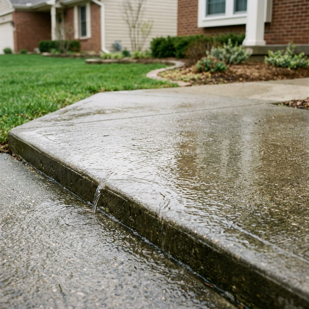 Close view of a cleaned concrete sidewalk section
