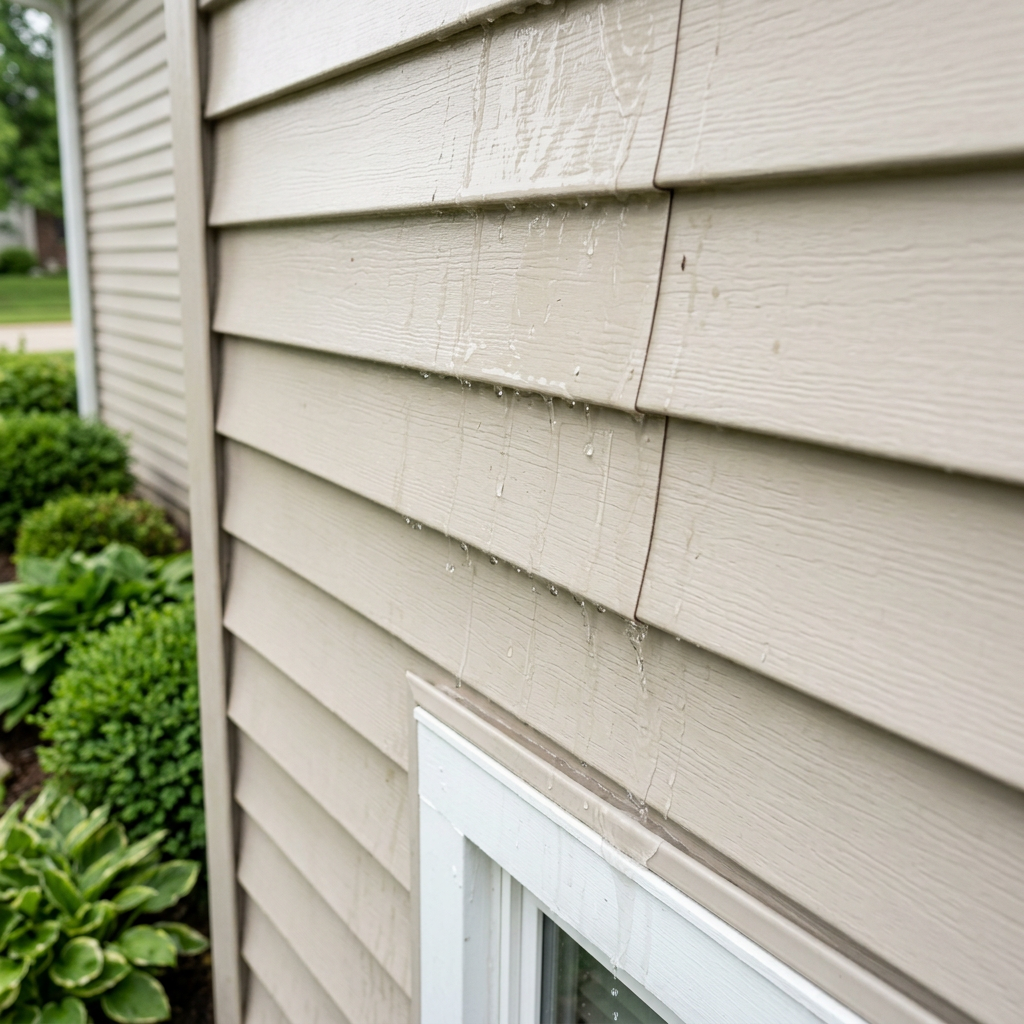 Close view of clean vinyl siding after soft washing