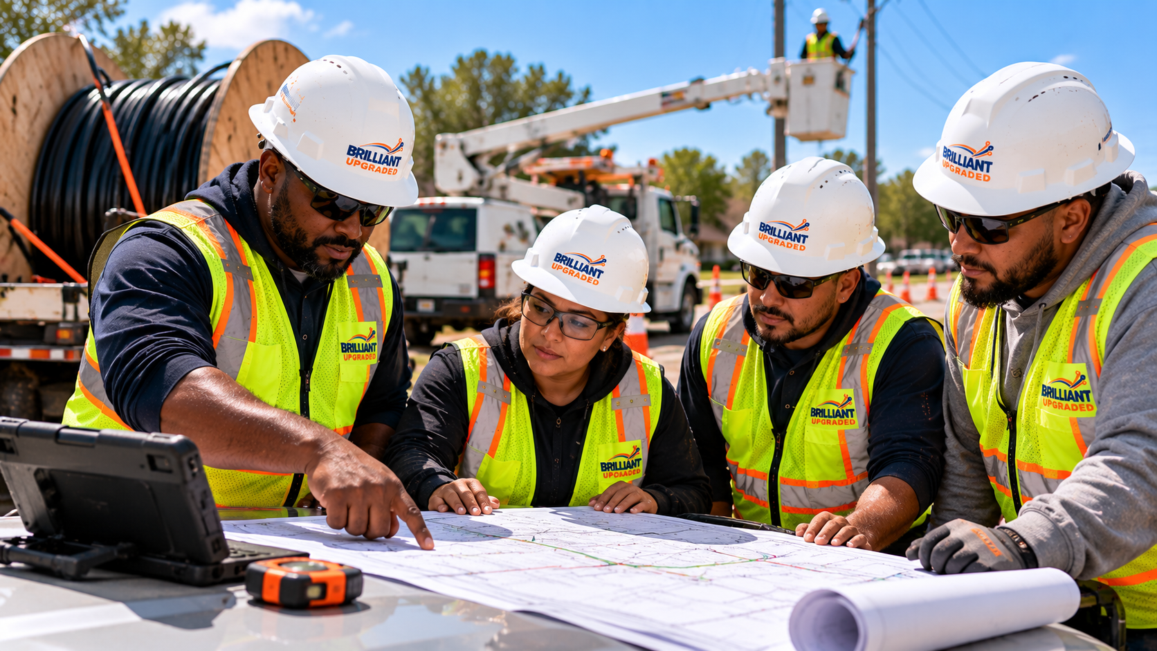 Brilliant Upgraded crew reviewing project plans