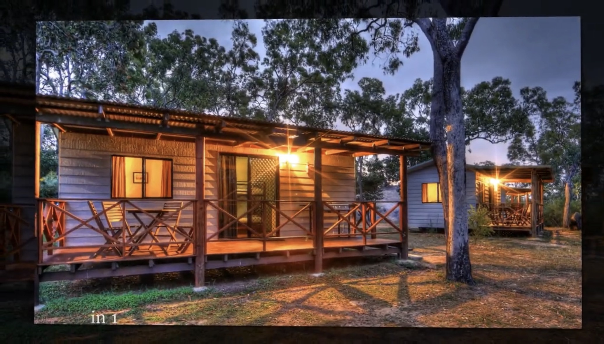 Interior of bush cabin with double bed and bunk