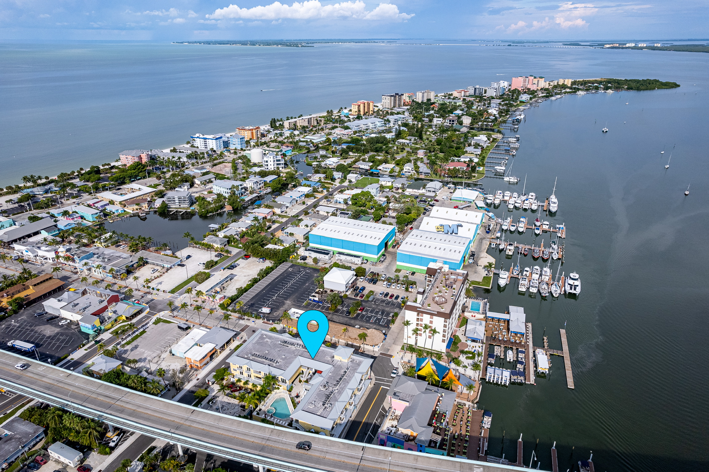 Bright coastal living space inside Harbour House Unit 210 Fort Myers Beach