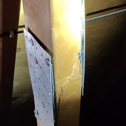 Improperly repaired cracked truss, attic