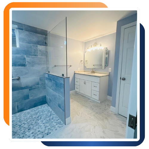 Modern walk-in shower design in a remodeled Towson bathroom