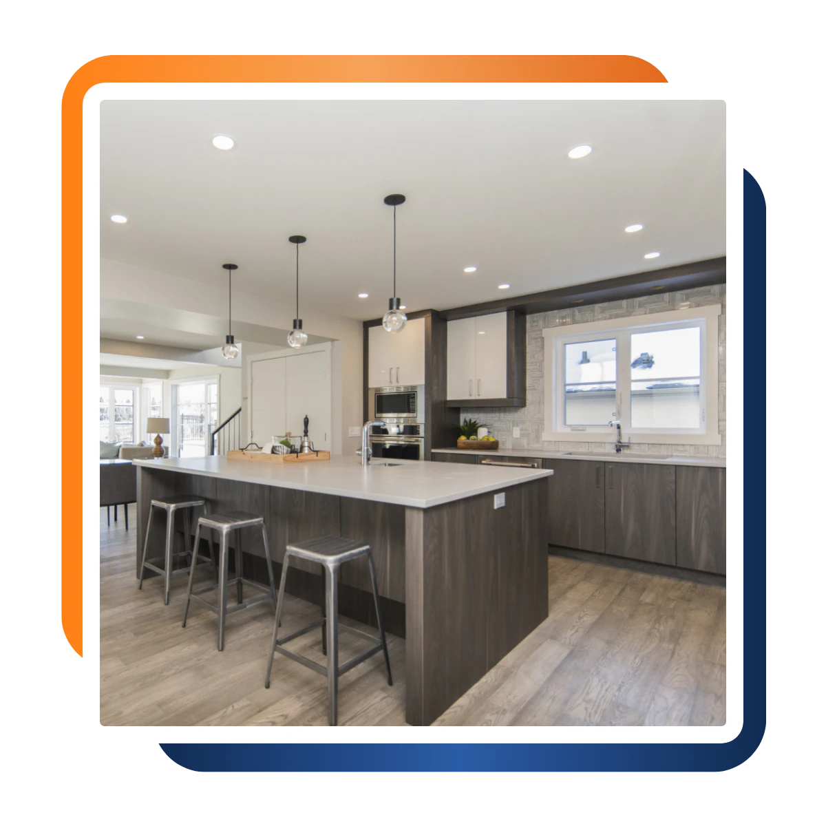 Modern kitchen remodel in Towson, MD with bright finishes and open space