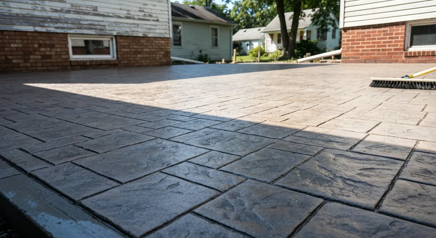Concrete patio with stamped finish