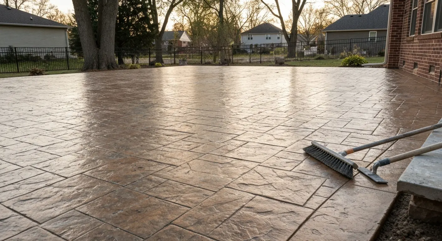 Concrete patio in backyard