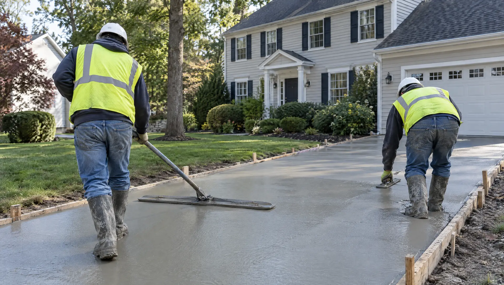 Concrete crew finishing a pour on a New Jersey job site
