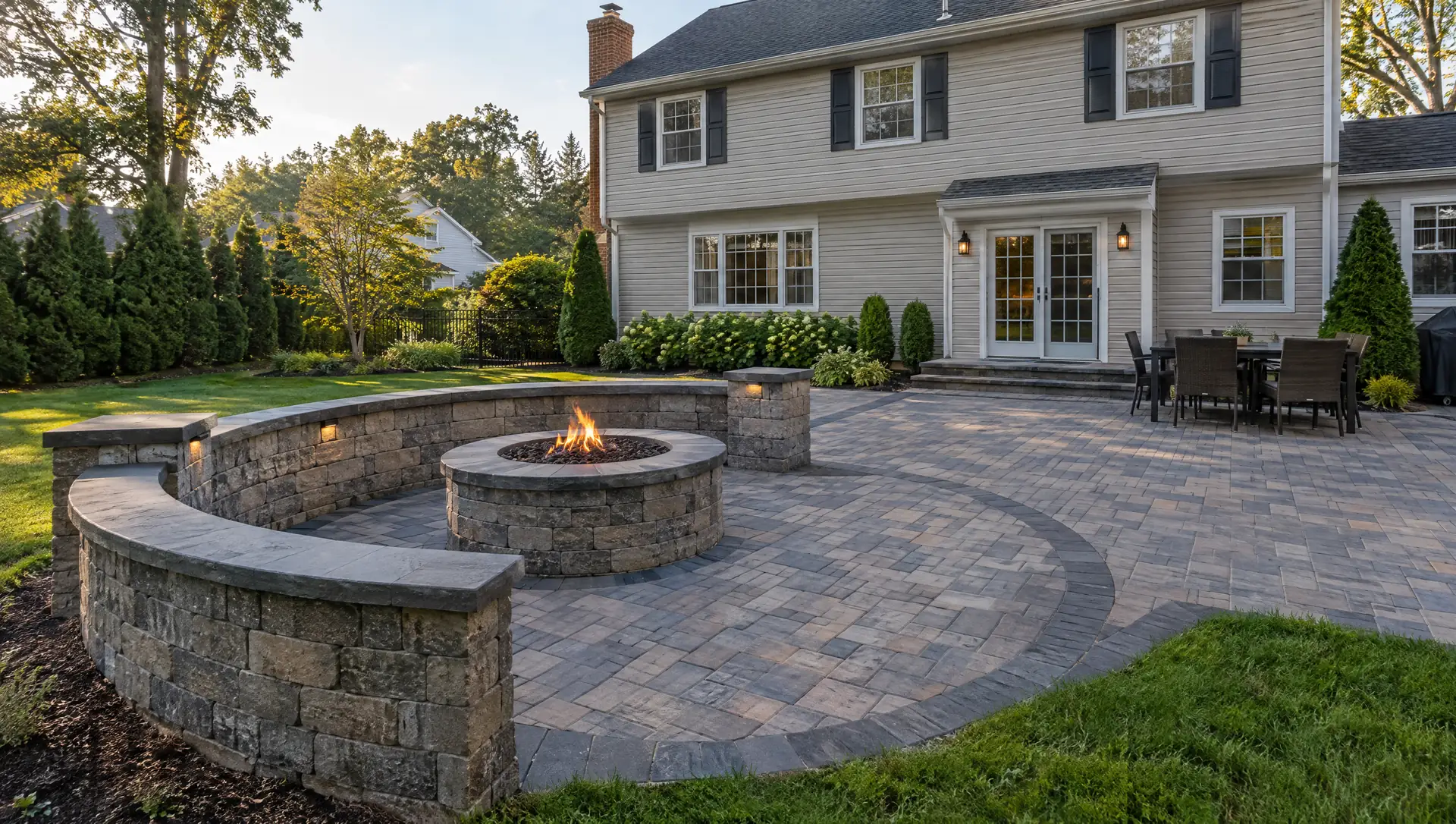 Finished residential paver patio and walkway