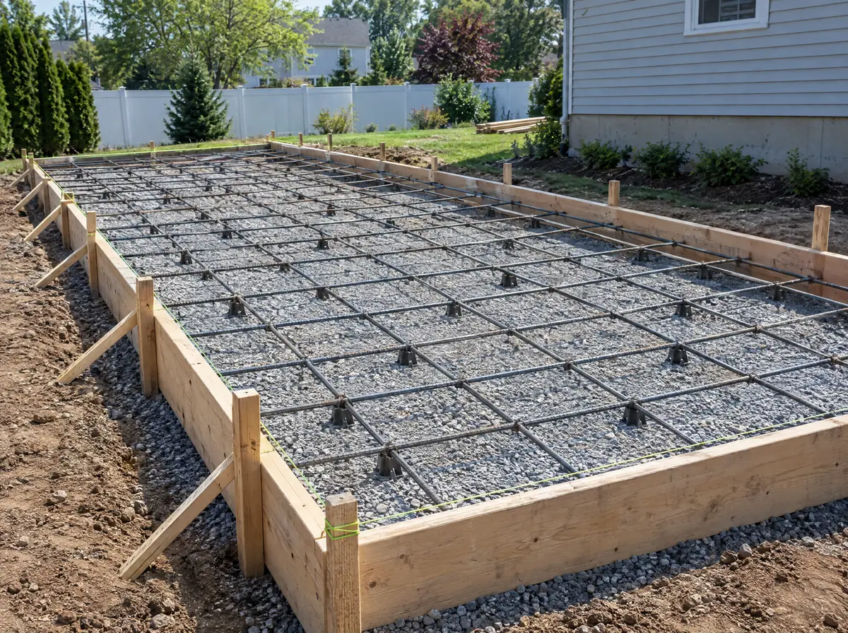 Concrete forms and rebar set for a new pour
