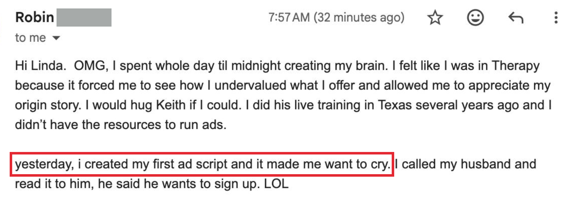Robin's reaction after her first Builder script