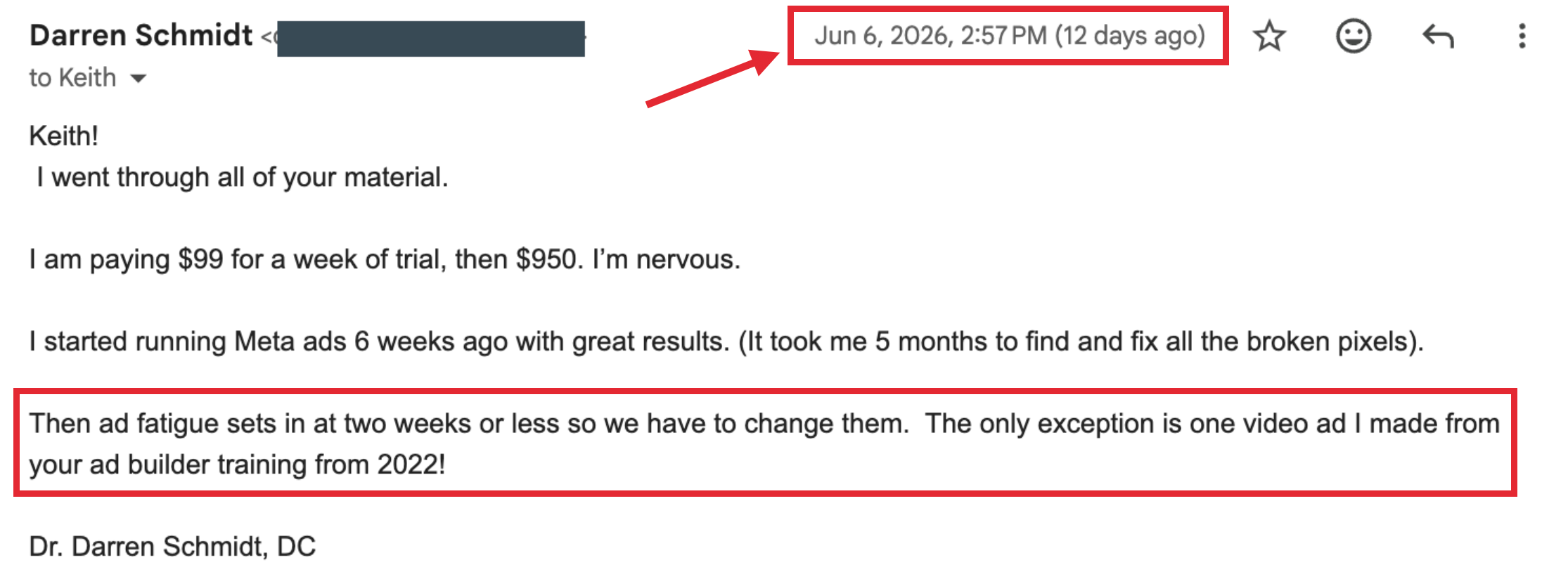 Dr. Darren Schmidt message screenshot