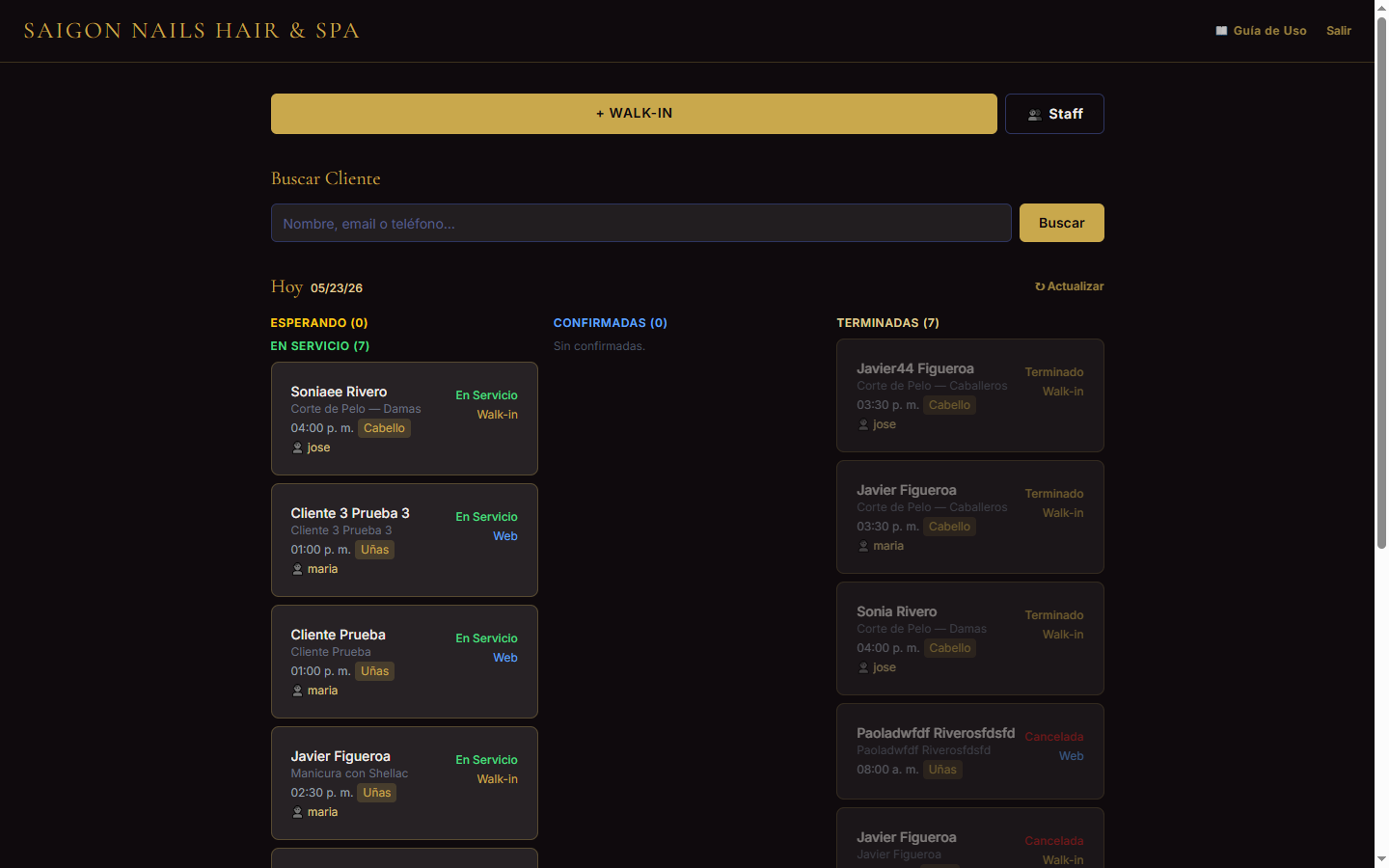 PV Media POS: dashboard de citas del día