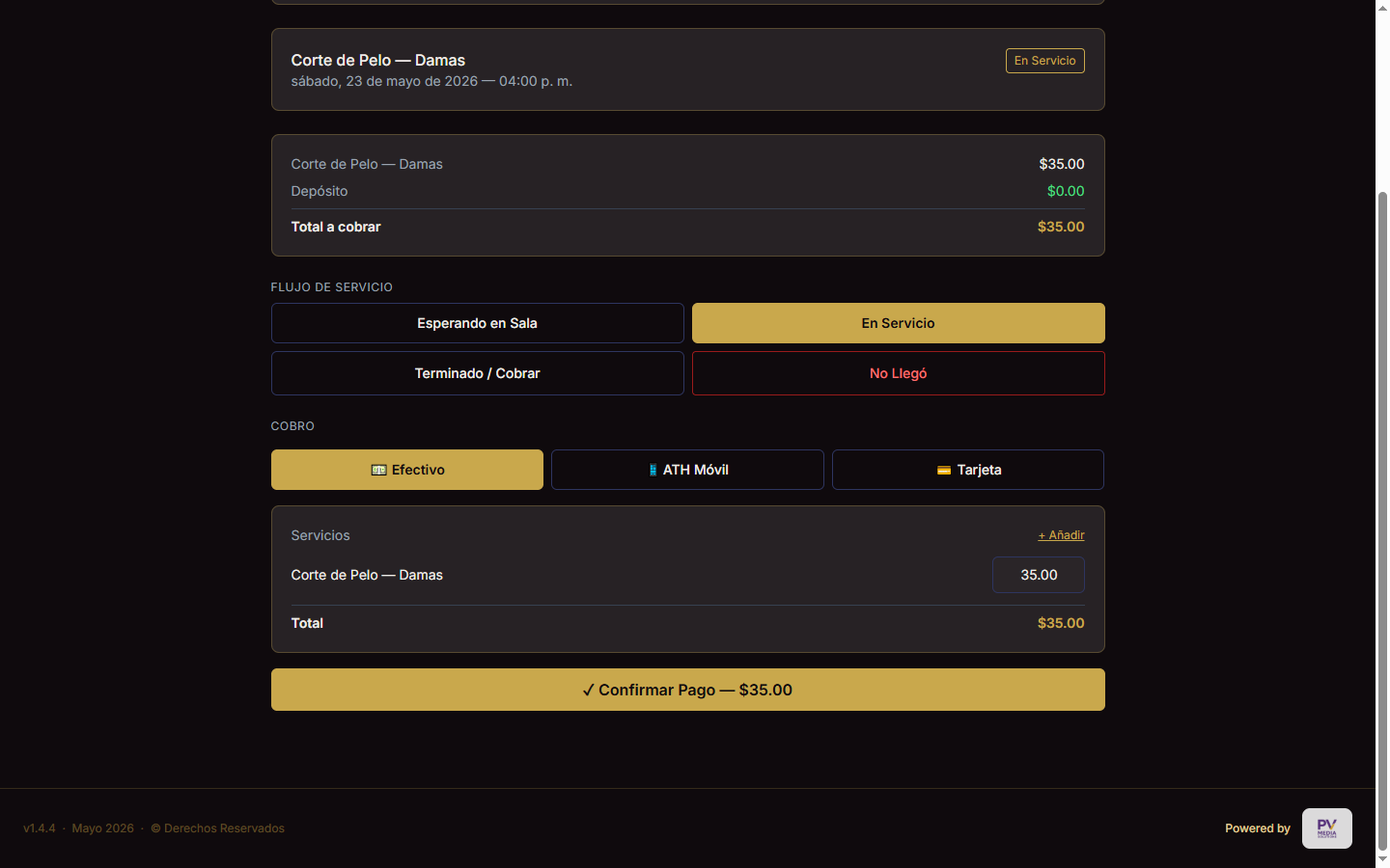 PV Media POS: checkout con servicios y productos