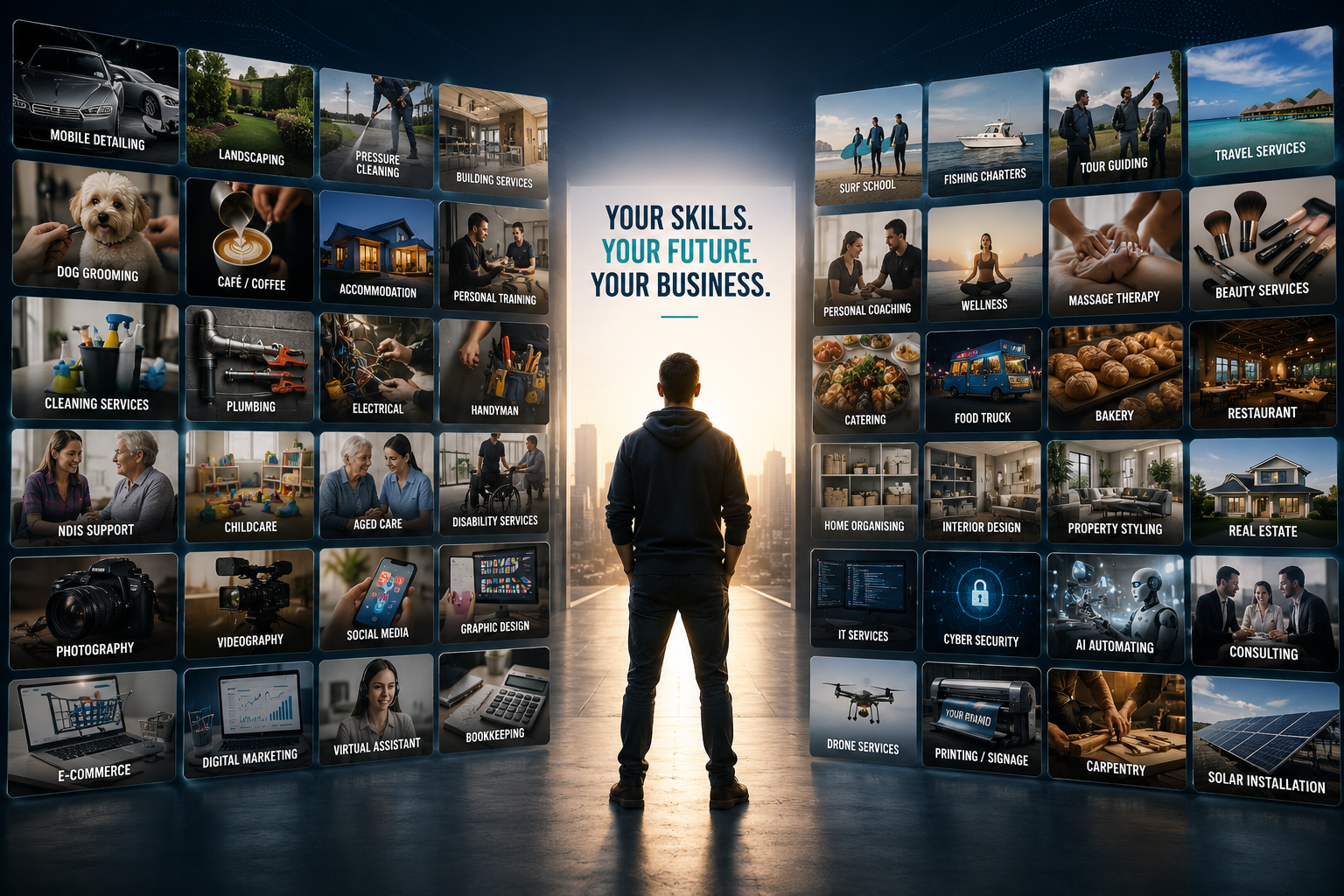A person looking at many self-employment business opportunities
