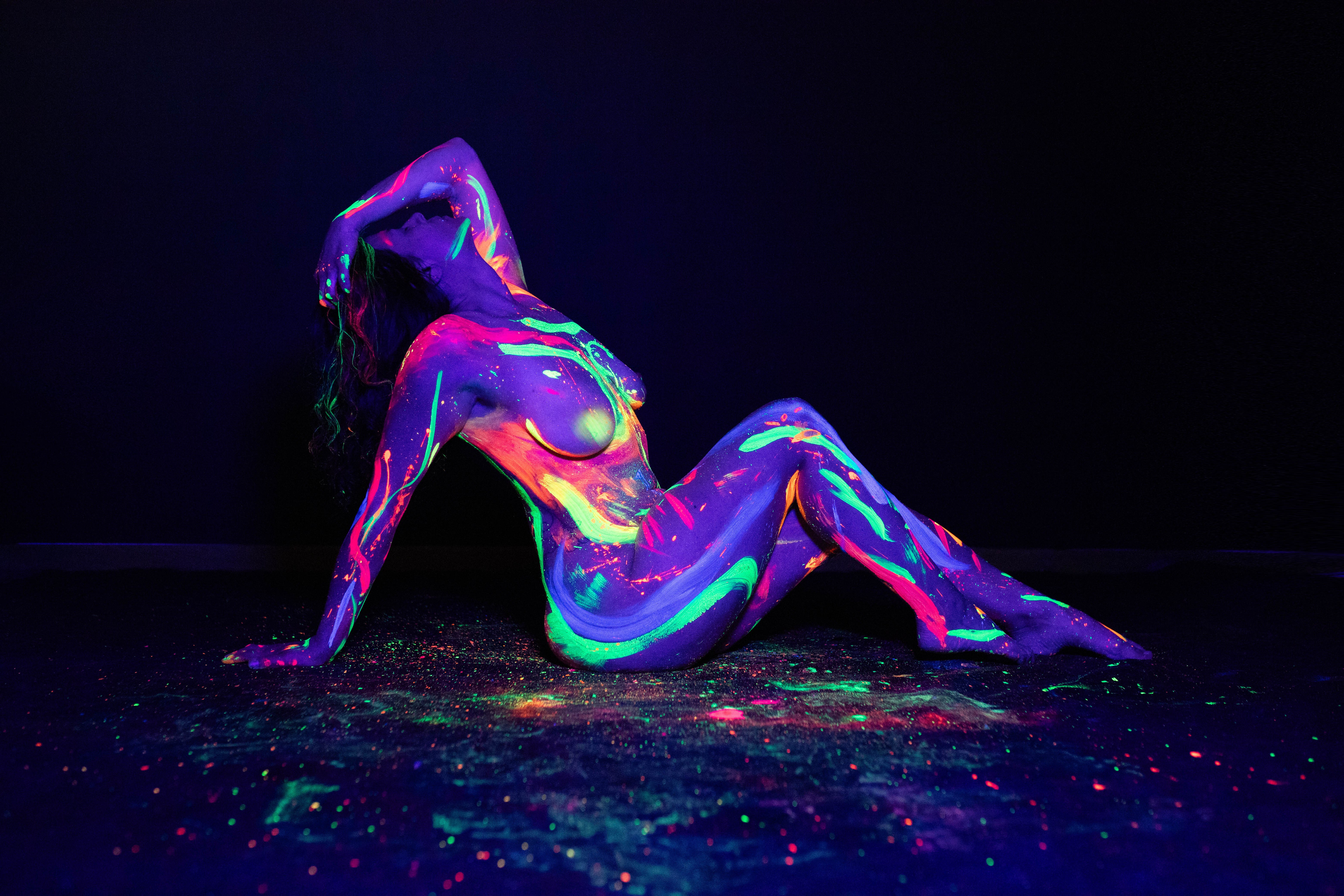 Boudoir studio black-light neon set with vibrant color