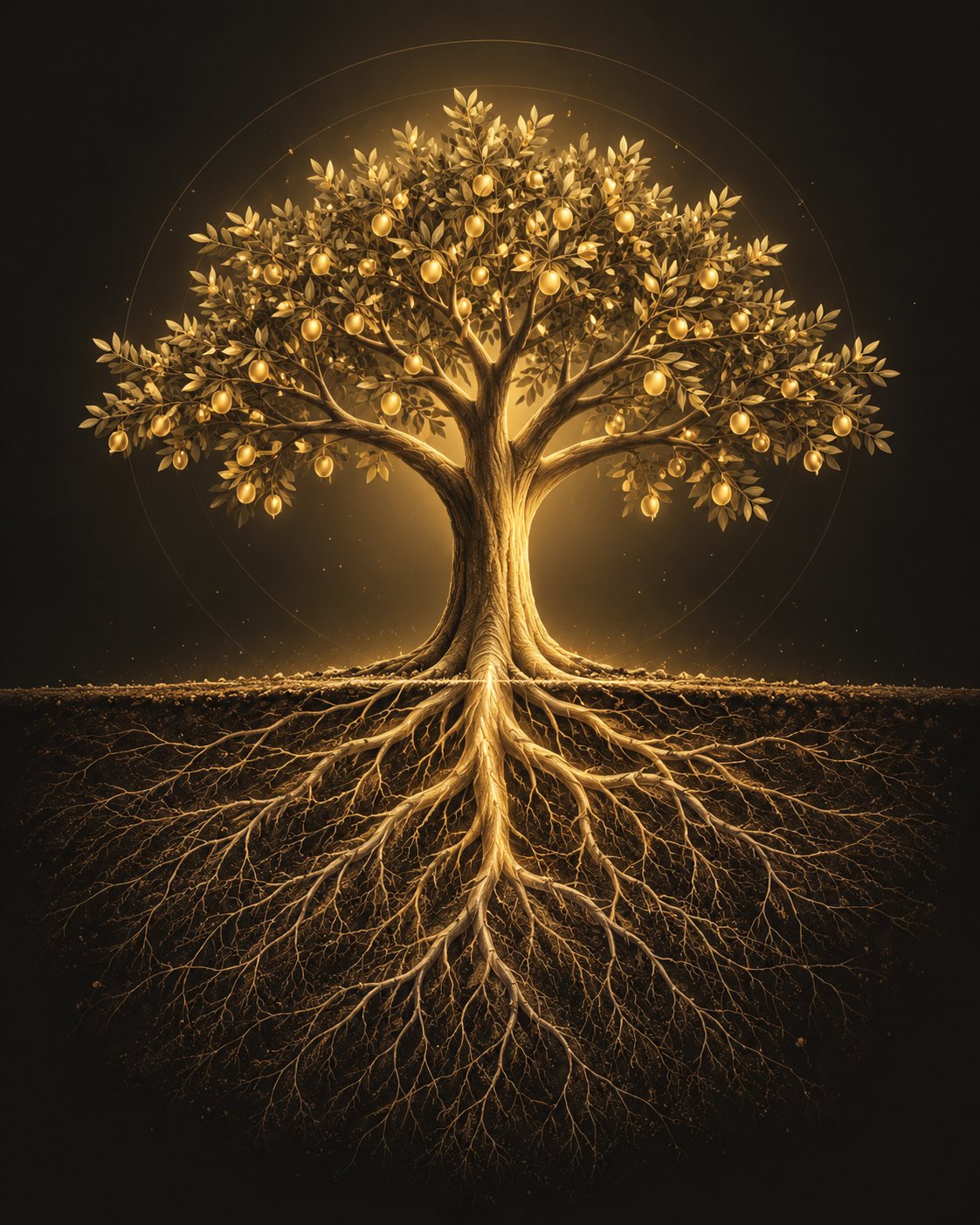 A fruit-bearing tree with deep roots