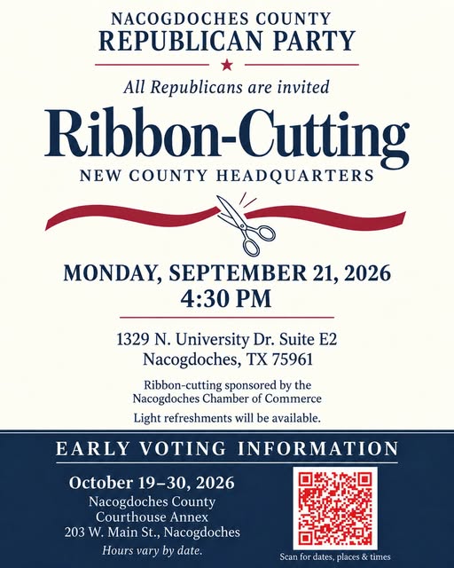 NacGOP Ribbon Cutting announcement. Sep 21, 2026 - 4:30 pm NacGOP Ribbon Cutting announcement. Sep 21, 2026 - 4:30 pm