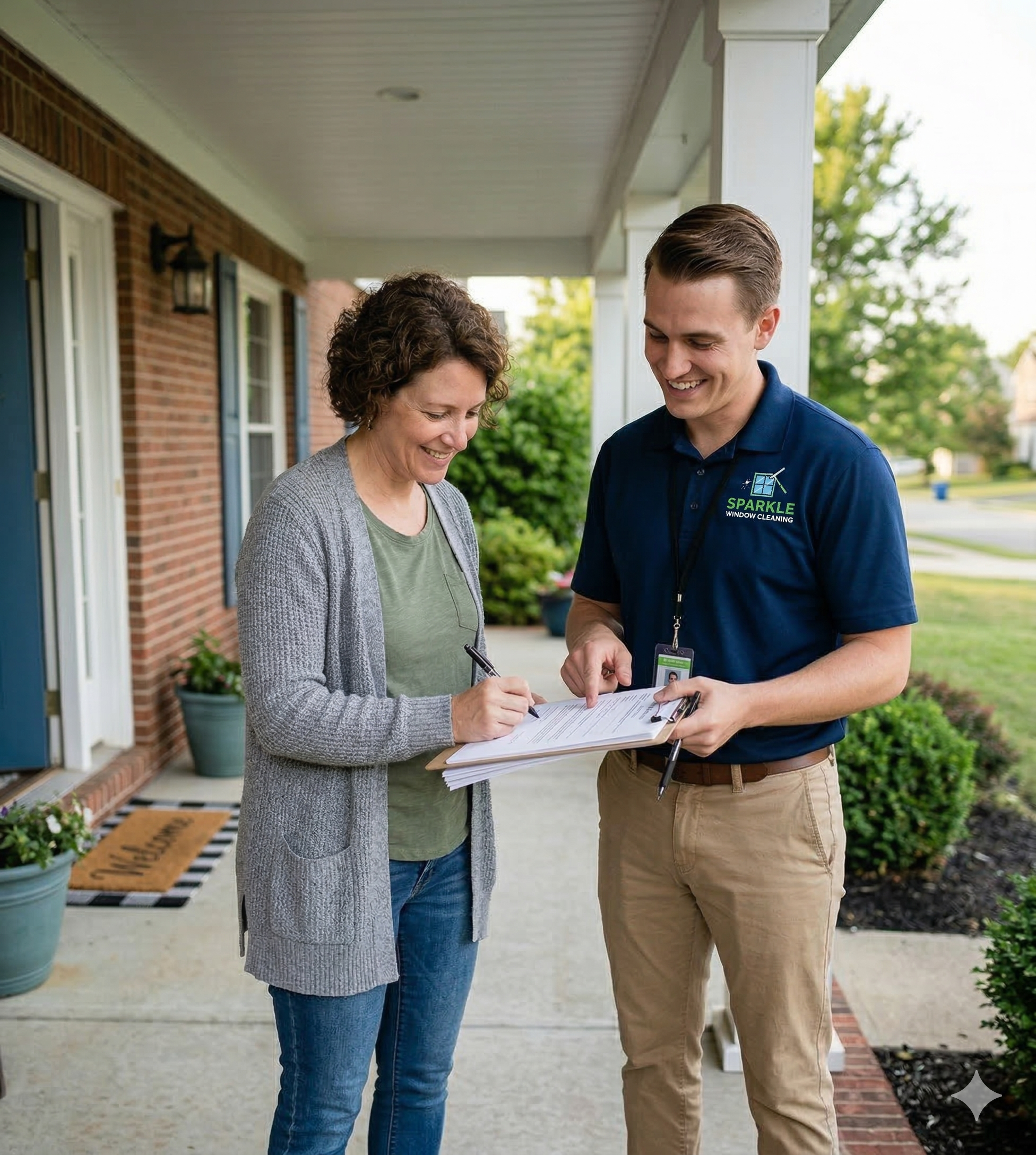 Door-to-door sales rep with homeowner