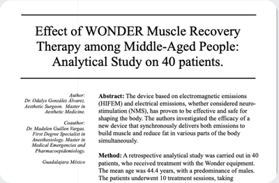 Analytická studie o účinnosti terapie Wonder Axon pro regeneraci svalů u středně starých osob, publikovaná v lékařském časopise.