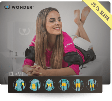 Reklamní obrázek pro terapii Wonder Axon obsahující informační ikony a štítek se slevou