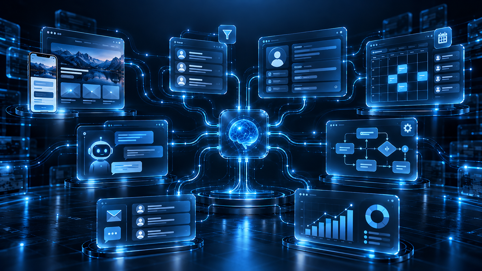 BNB AI digitális üzleti rendszer vizualizáció weboldal, CRM, AI és automatizáció összekapcsolásával