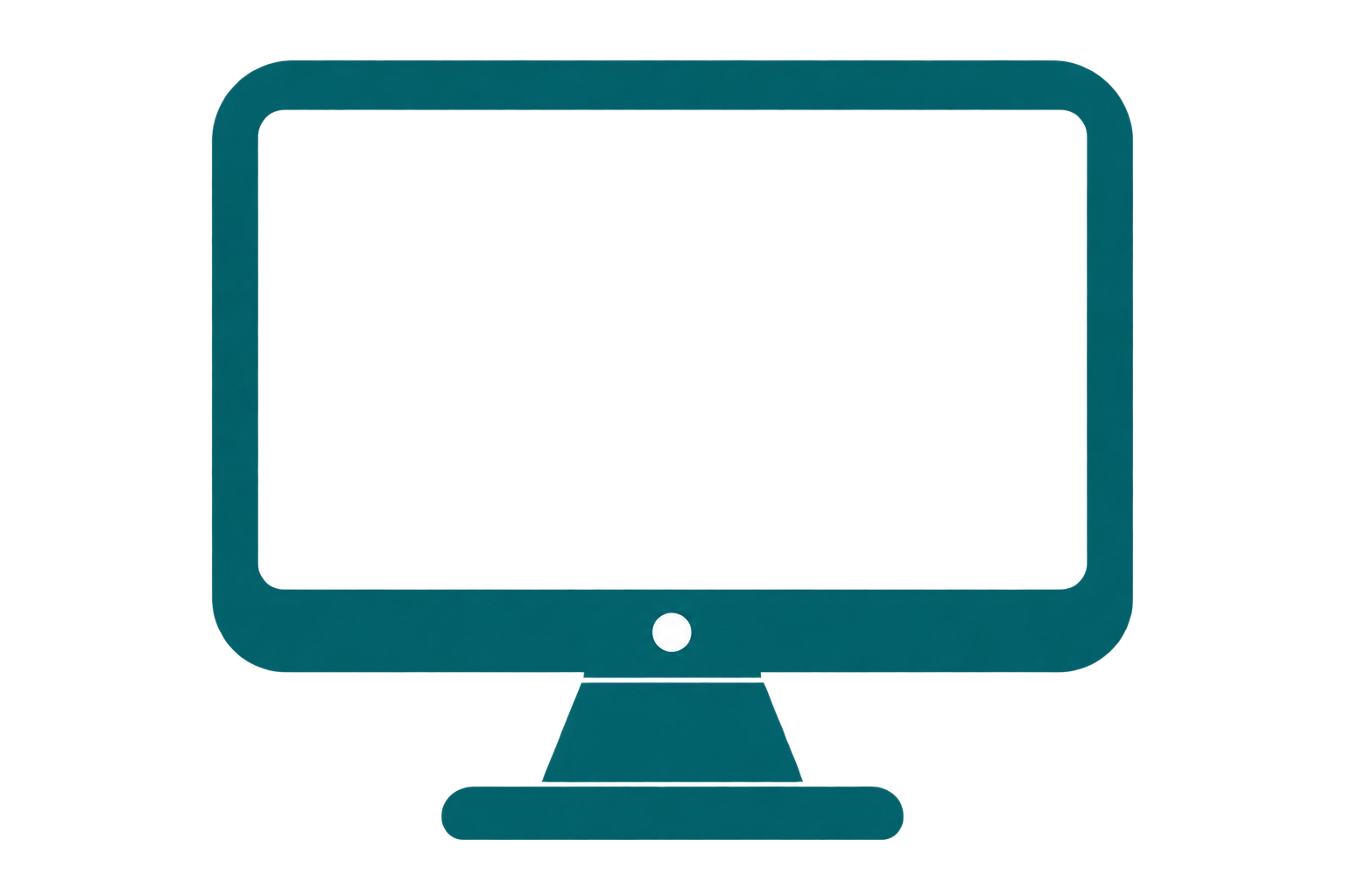 Line-art icon of a desktop computer monitor in teal