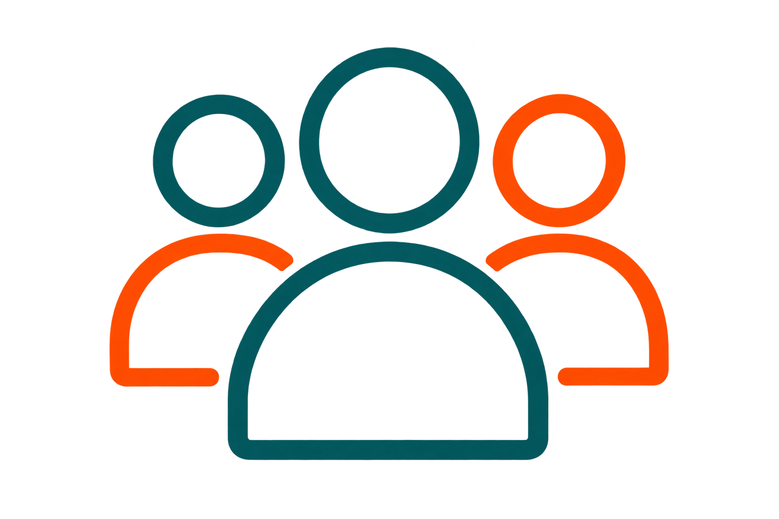 Line-art icon of three people grouped together, with the front person highlighted in orange