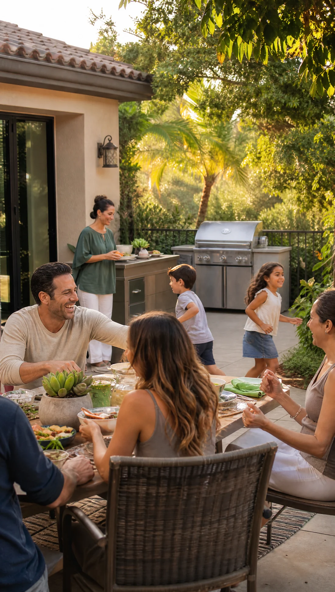 Family enjoying their finished outdoor kitchen