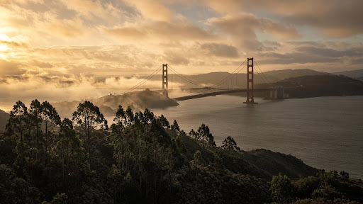 Golden Gate Bridge at golden hour from the Marin Headlands
