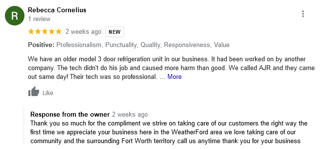 AJR Heating Air Conditioning Refrigeration, Inc. Google Review