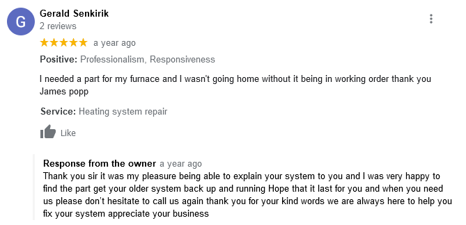 AJR Heating Air Conditioning Refrigeration, Inc. Google Review