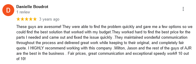 AJR Heating Air Conditioning Refrigeration, Inc. Google Review