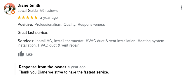AJR Heating Air Conditioning Refrigeration, Inc. Google Review
