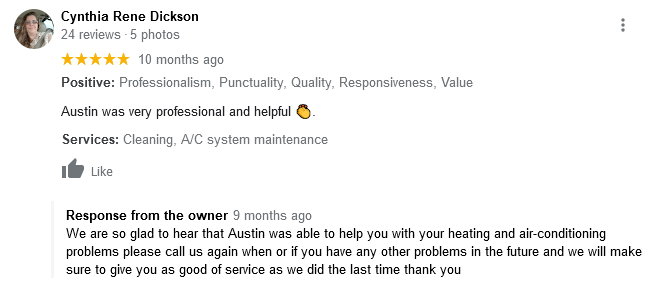 AJR Heating Air Conditioning Refrigeration, Inc. Google Review