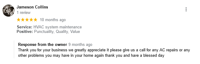 AJR Heating Air Conditioning Refrigeration, Inc. Google Review