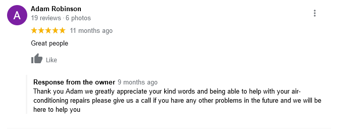 AJR Heating Air Conditioning Refrigeration, Inc. Google Review
