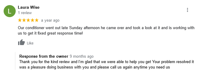 AJR Heating Air Conditioning Refrigeration, Inc. Google Review