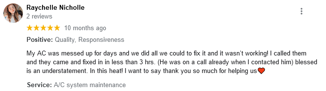 AJR Heating Air Conditioning Refrigeration, Inc. Google Review
