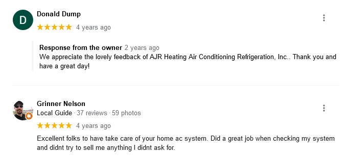 AJR Heating Air Conditioning Refrigeration, Inc. Google Review