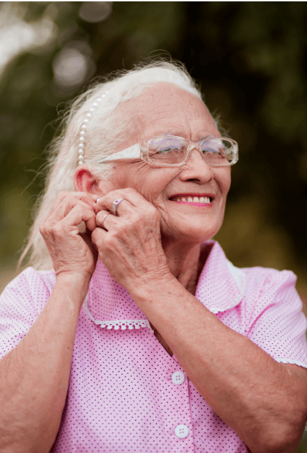 A Senior Lady with designer glasses from Aspen Eye Care